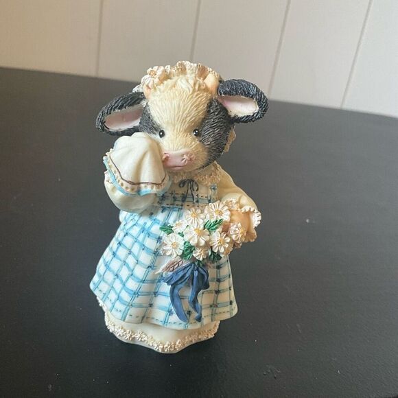 Vintage 1995 Enesco Marys Moo Moos Milk Maid of Honor Figurine Blue Dress 167509 - Picture 1 of 8